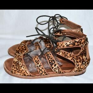 Gee WaWa Aubrey Gladiator Sandals Cheetah Calf Hair Leather Womens Shoes US 7